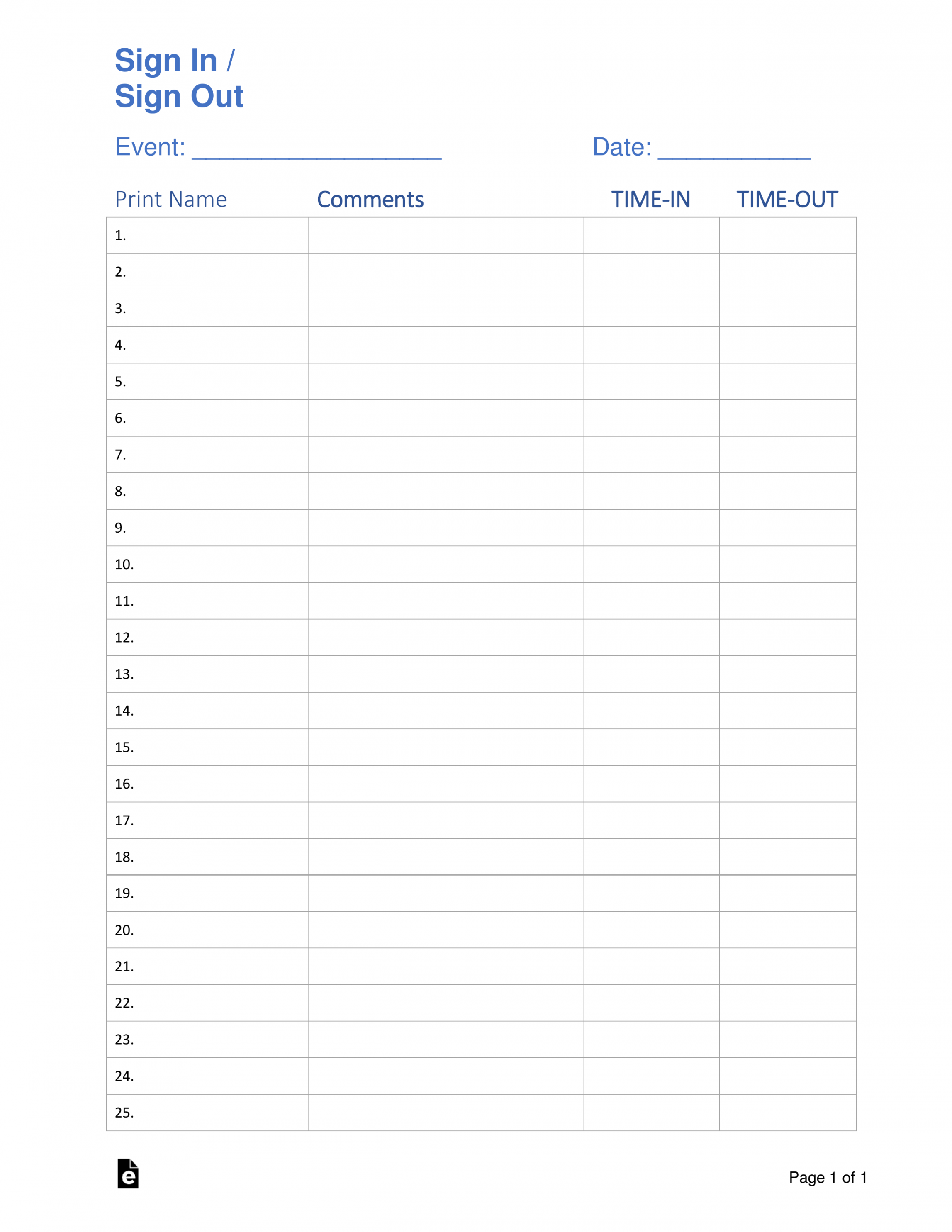 Free Sign in / Sign up Sheet Templates - PDF  Word – eForms