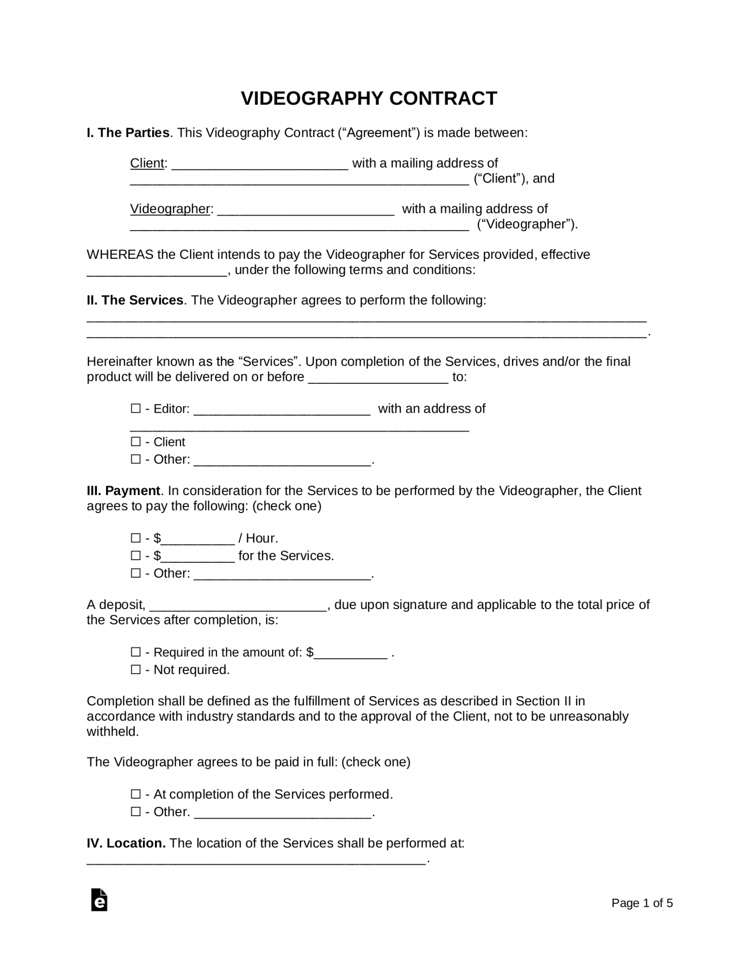 Free Videography Contract Template - PDF  Word – eForms