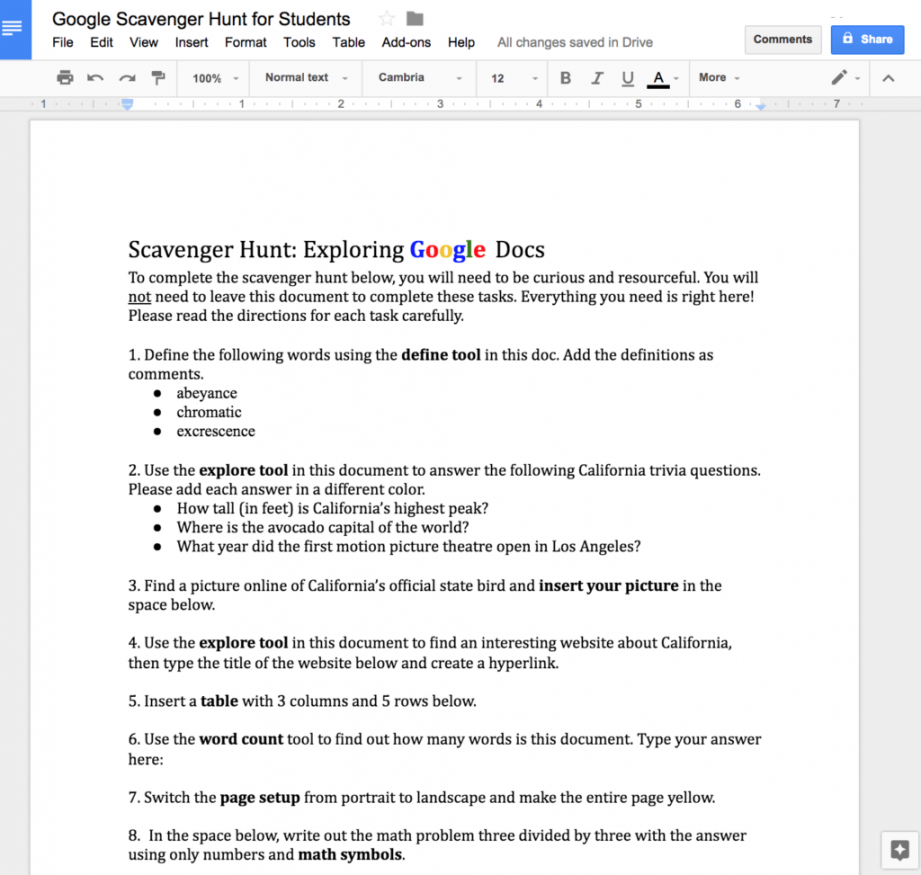 Google Docs Scavenger Hunt - Dr