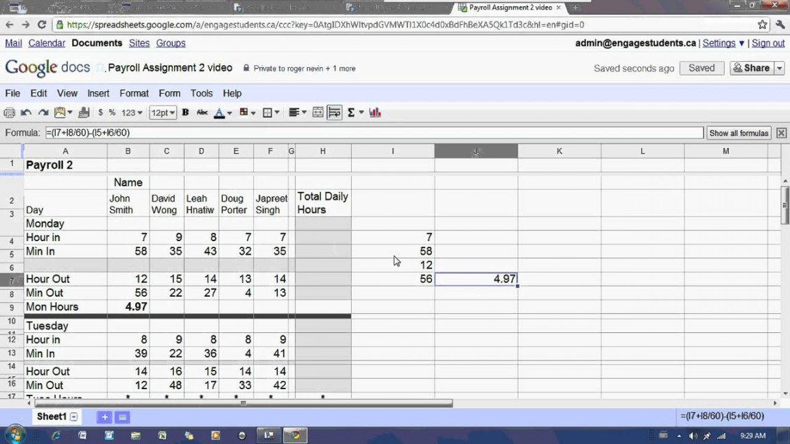 Google Docs Spreadsheet - Payroll  Tutorial