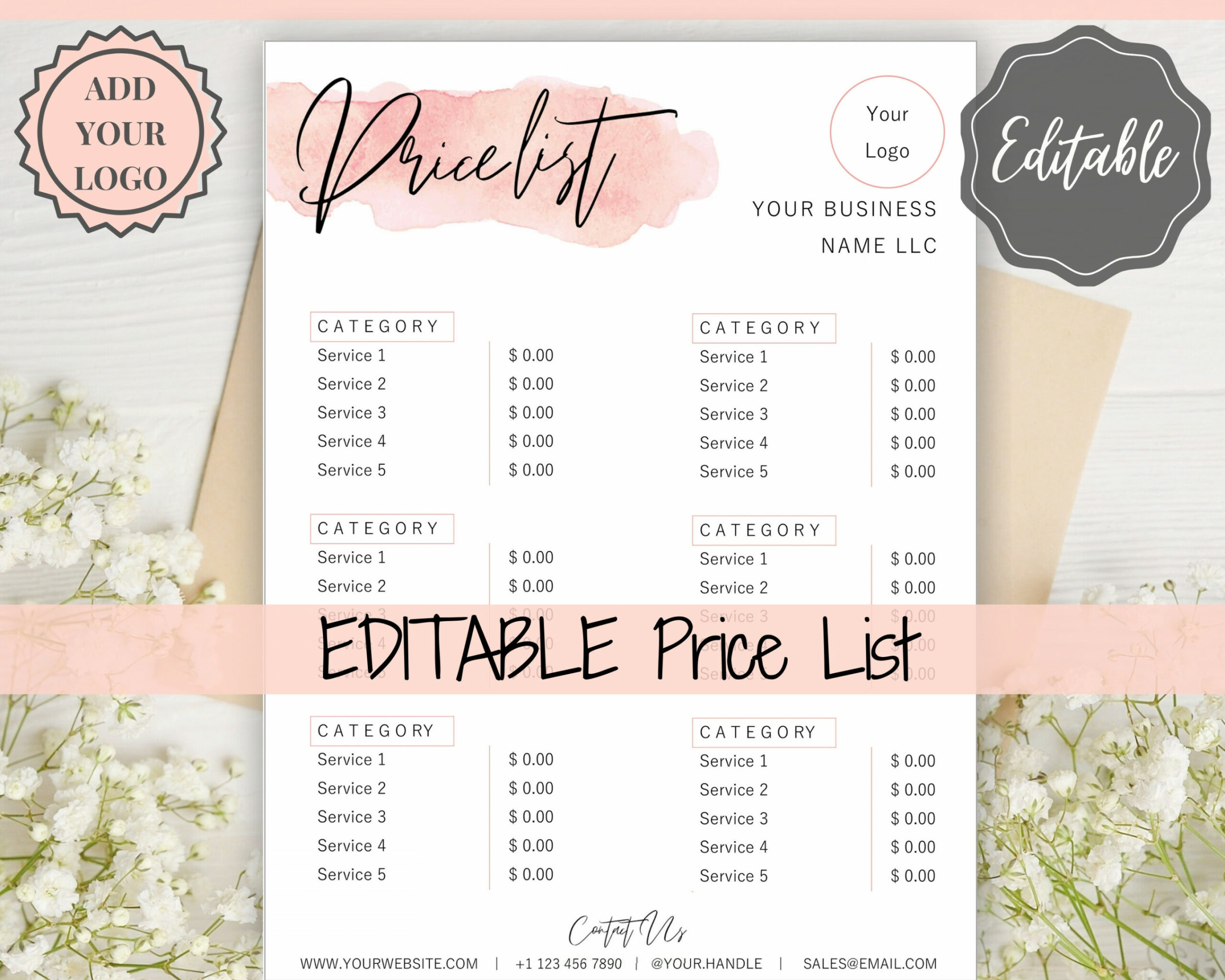 Hair PRICE LIST Template Editable