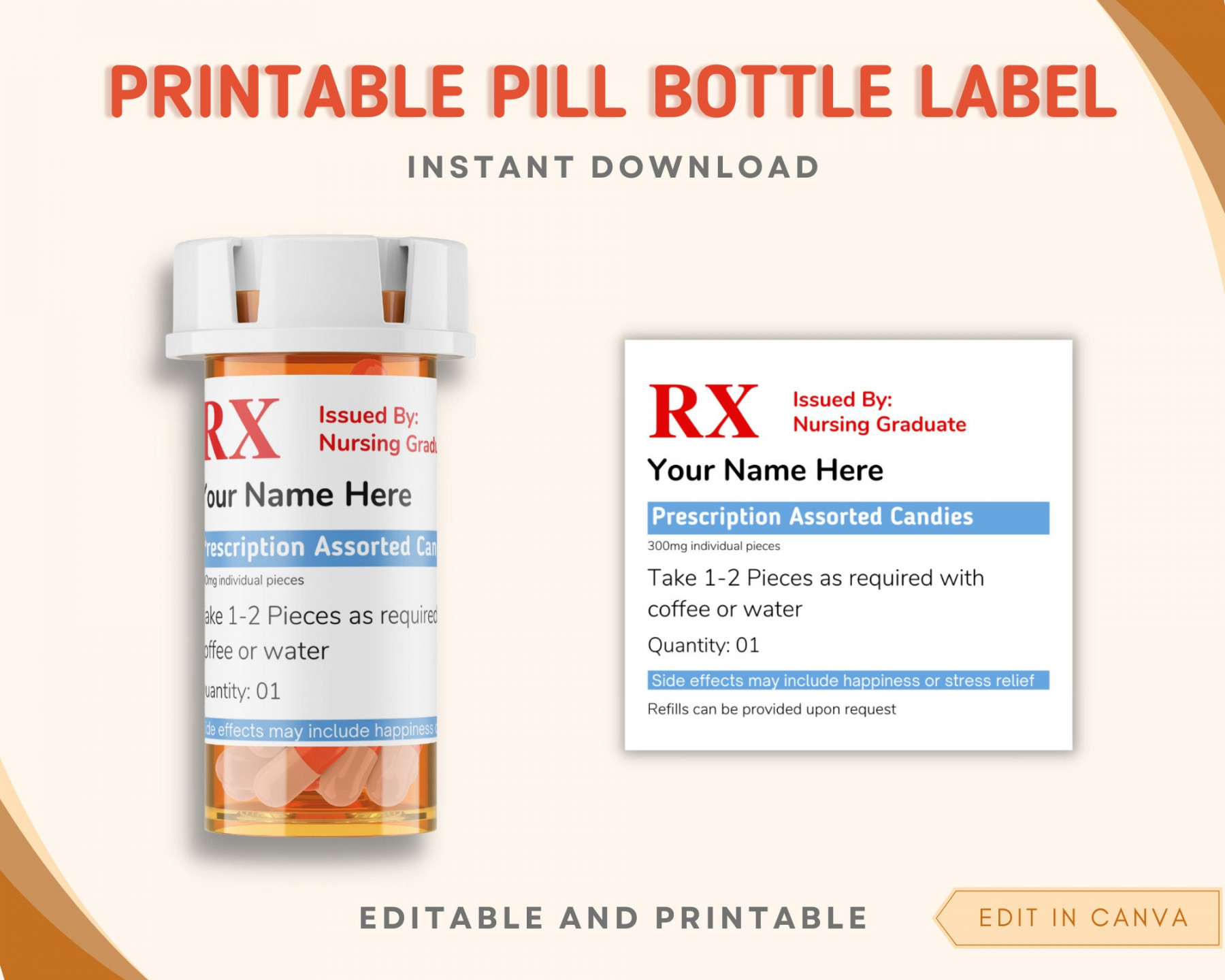 Happy Pills Chill Pill Bottle Label Novelty Fun Printable Rx