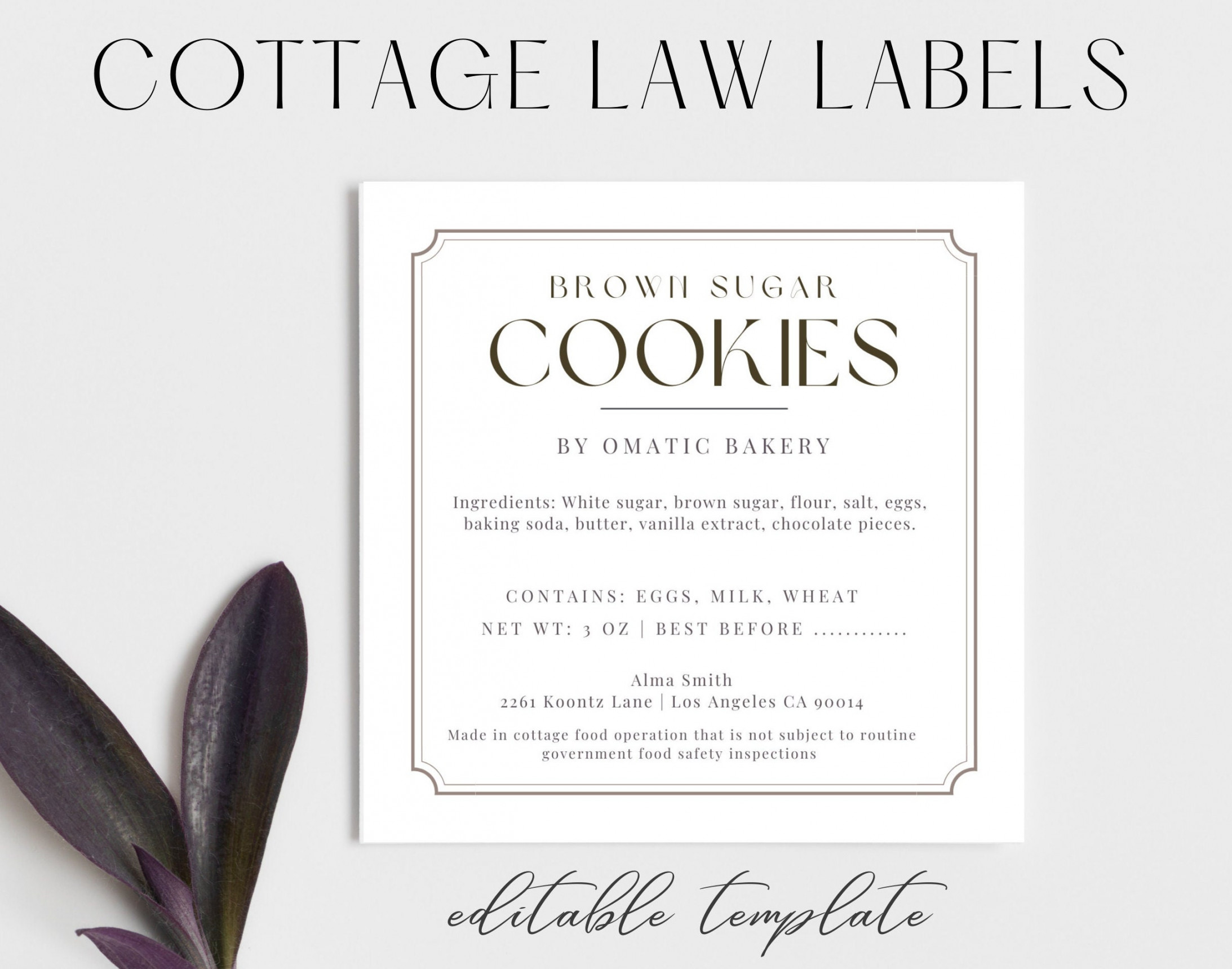 Home Bakery Cookie Aufkleber Cottage Food Law Label Template - Etsy