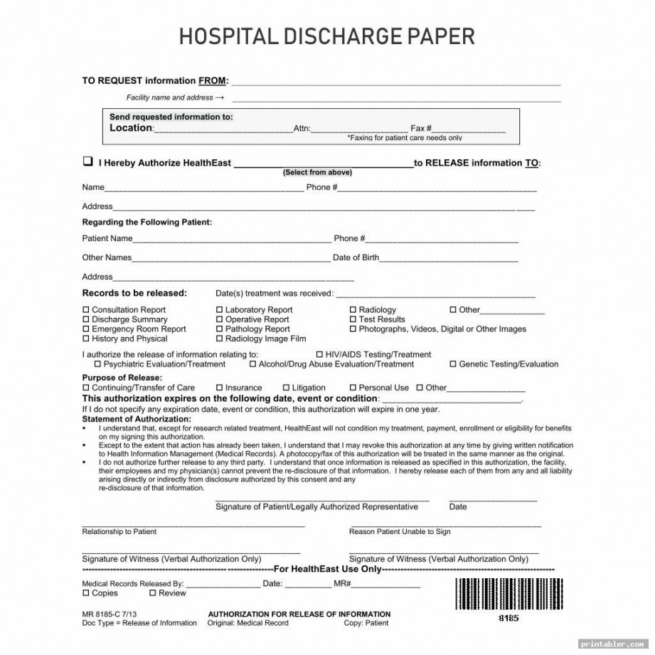 Hospital Discharge Papers Printable - Gridgit