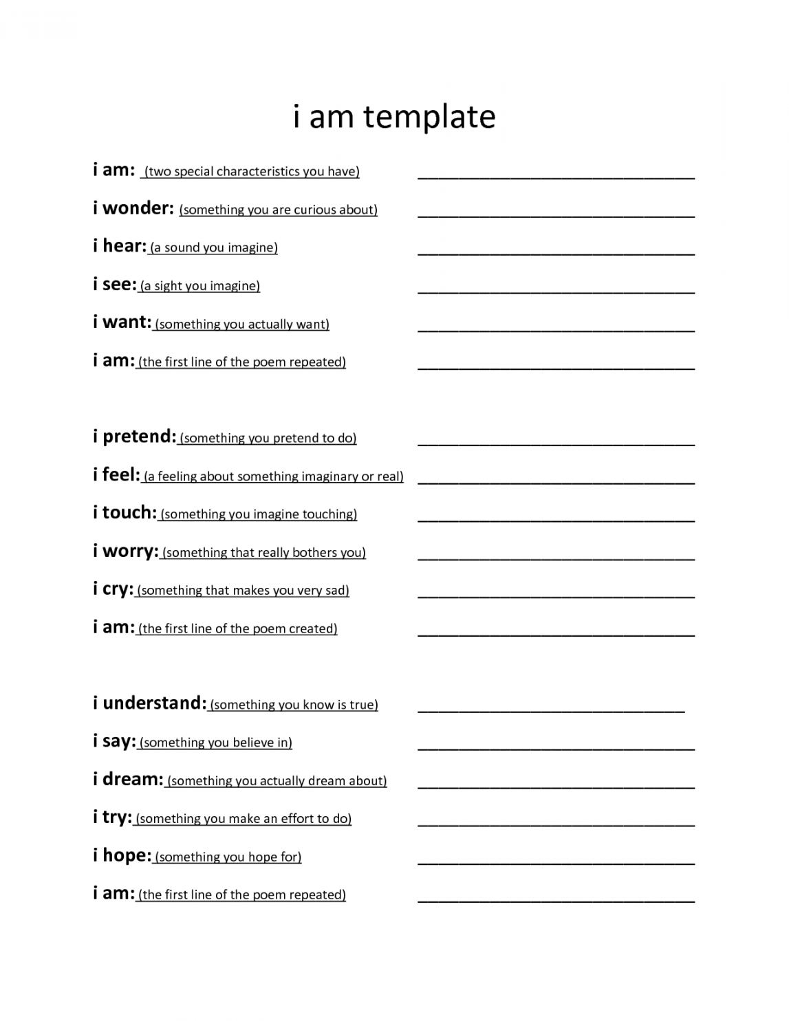 I am poem template  I am poem, Poem template, I am poem template