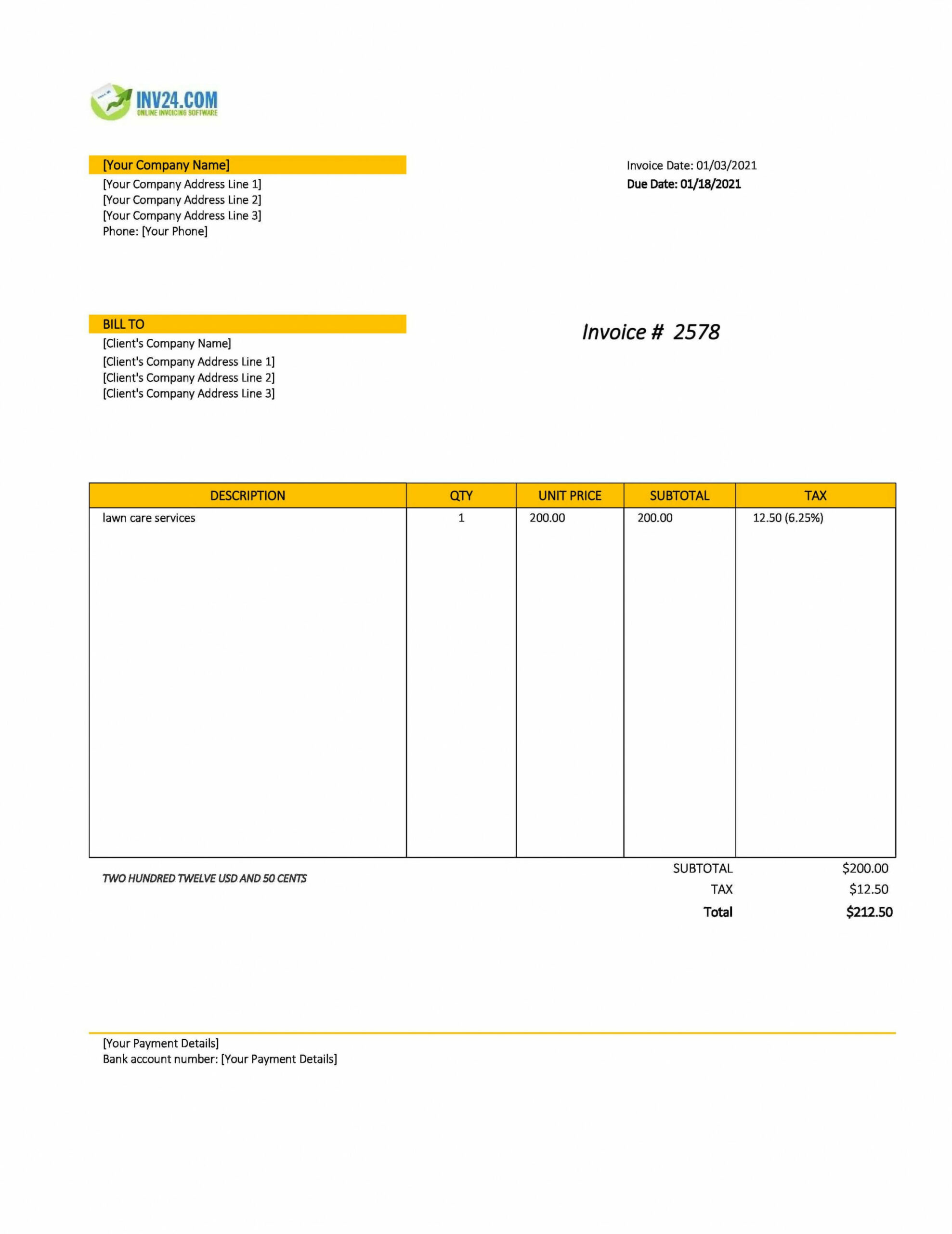 Lawn Care Invoice Template (Excel)