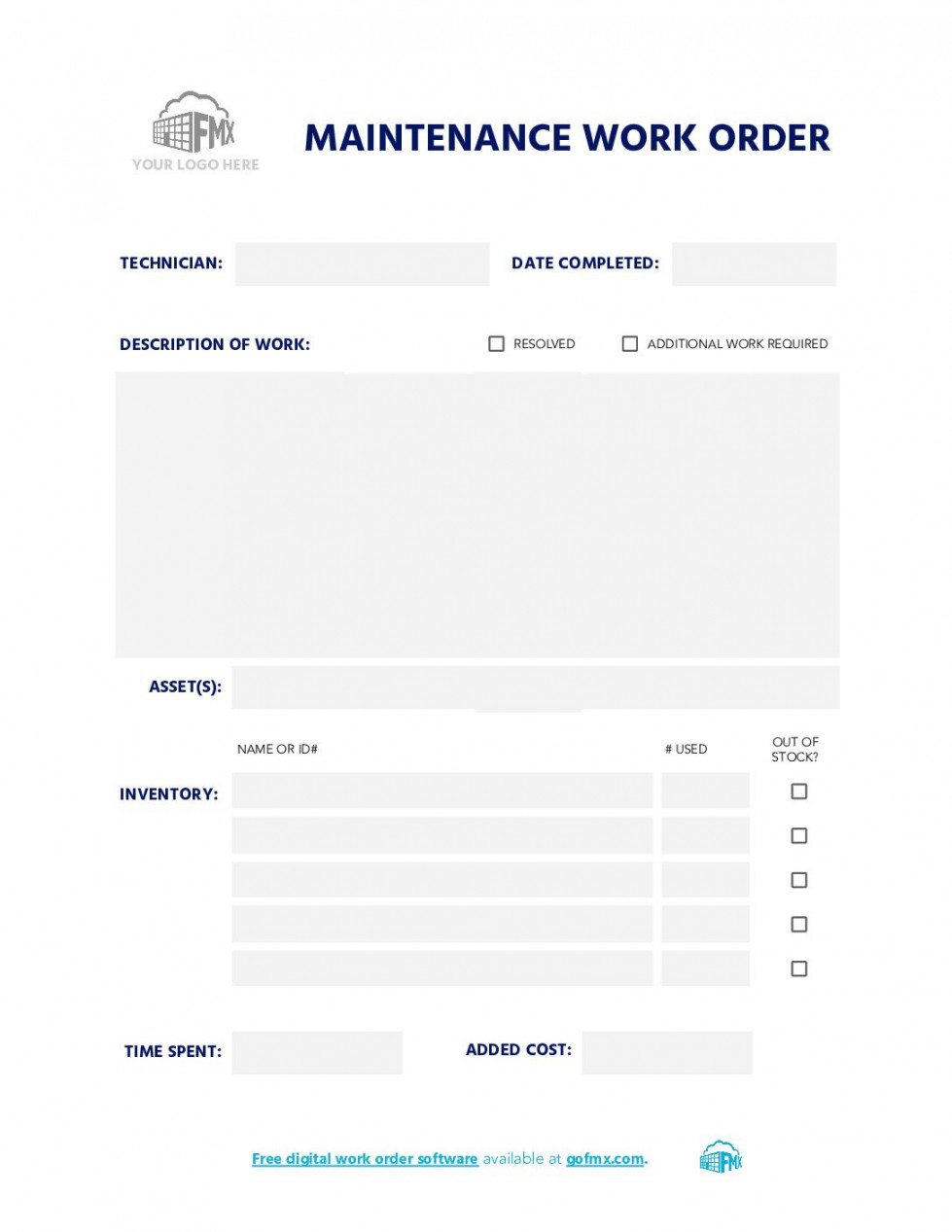 Maintenance Work Order Form [Free Printable Template] - FMX