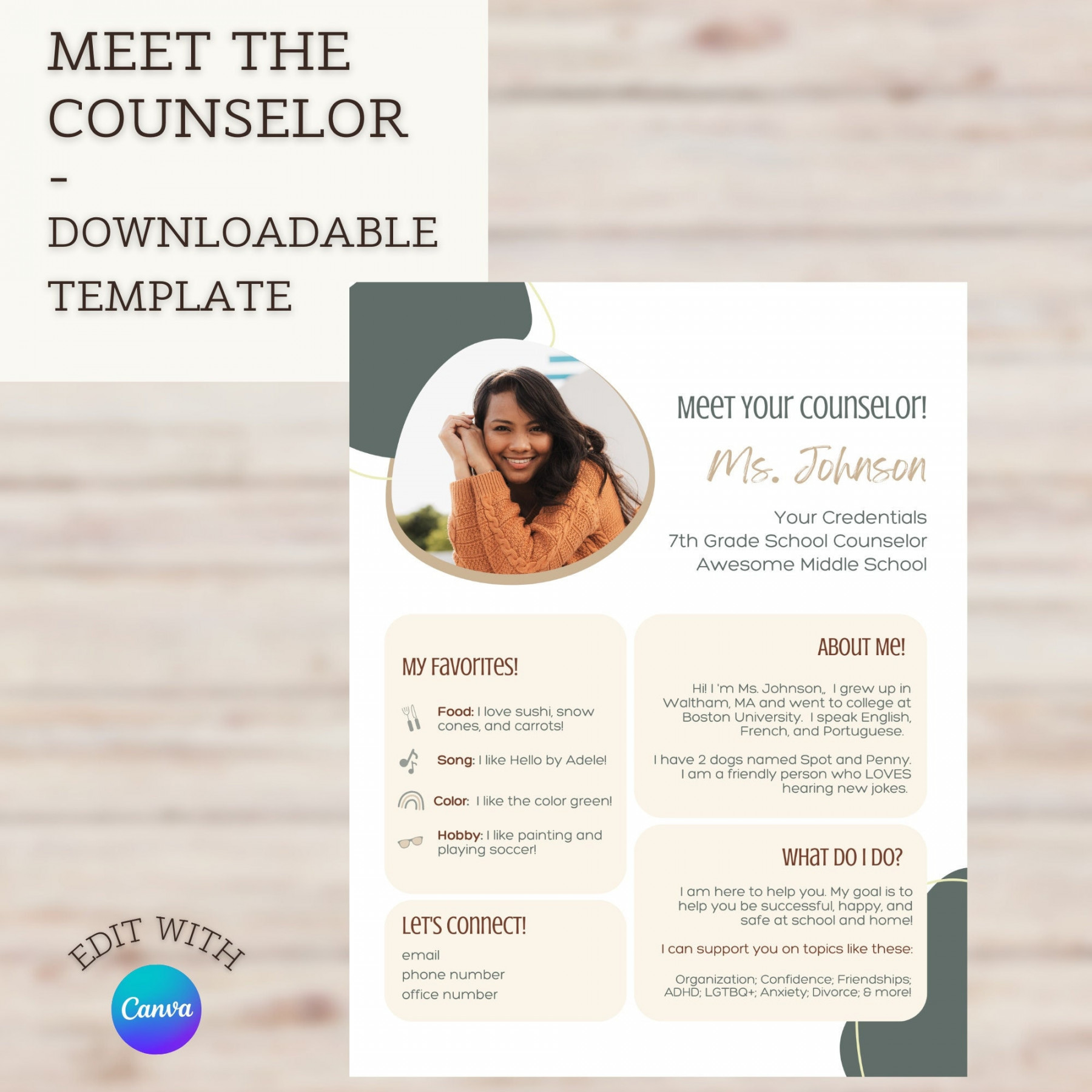 Meet Your Counselor Editable Template Flyer Sage & - Etsy Australia