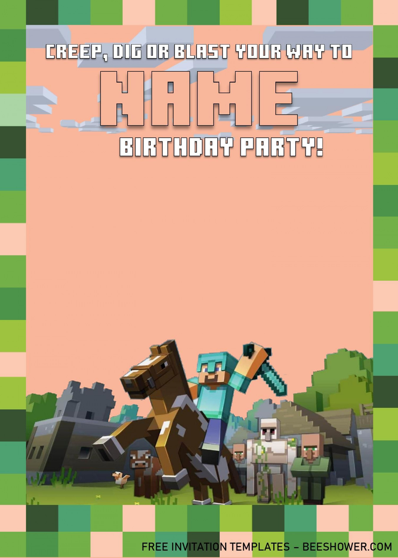 Minecraft Birthday Invitation Templates - Editable With MS Word