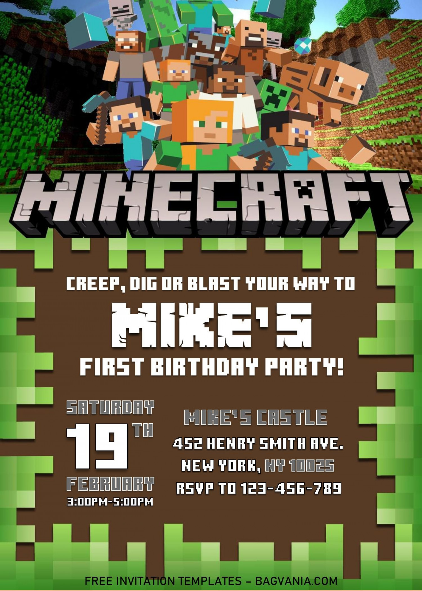 Minecraft Birthday Invitation Templates - Editable With MS Word