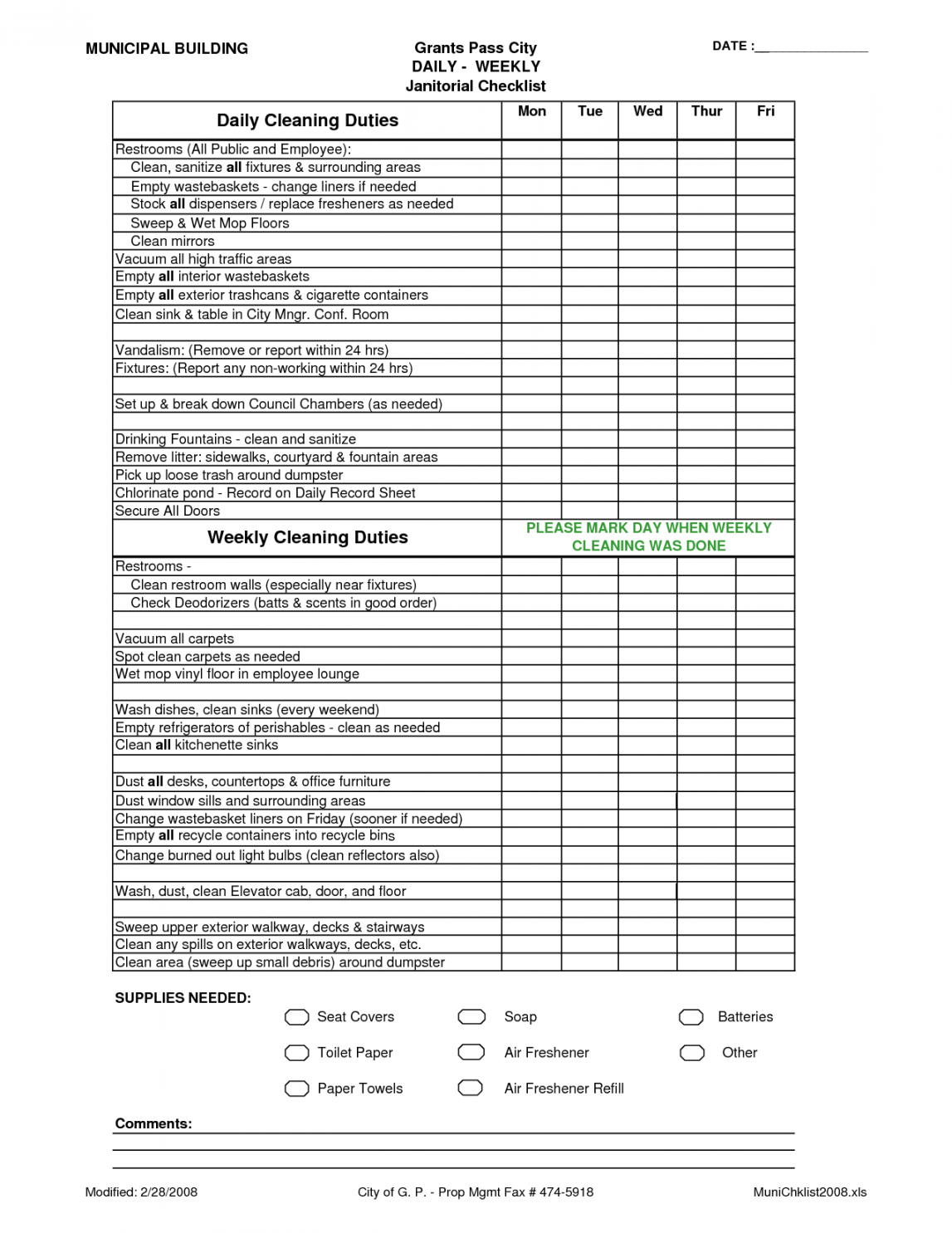 office cleaning list checklist  Janitorial Supplies Checklist