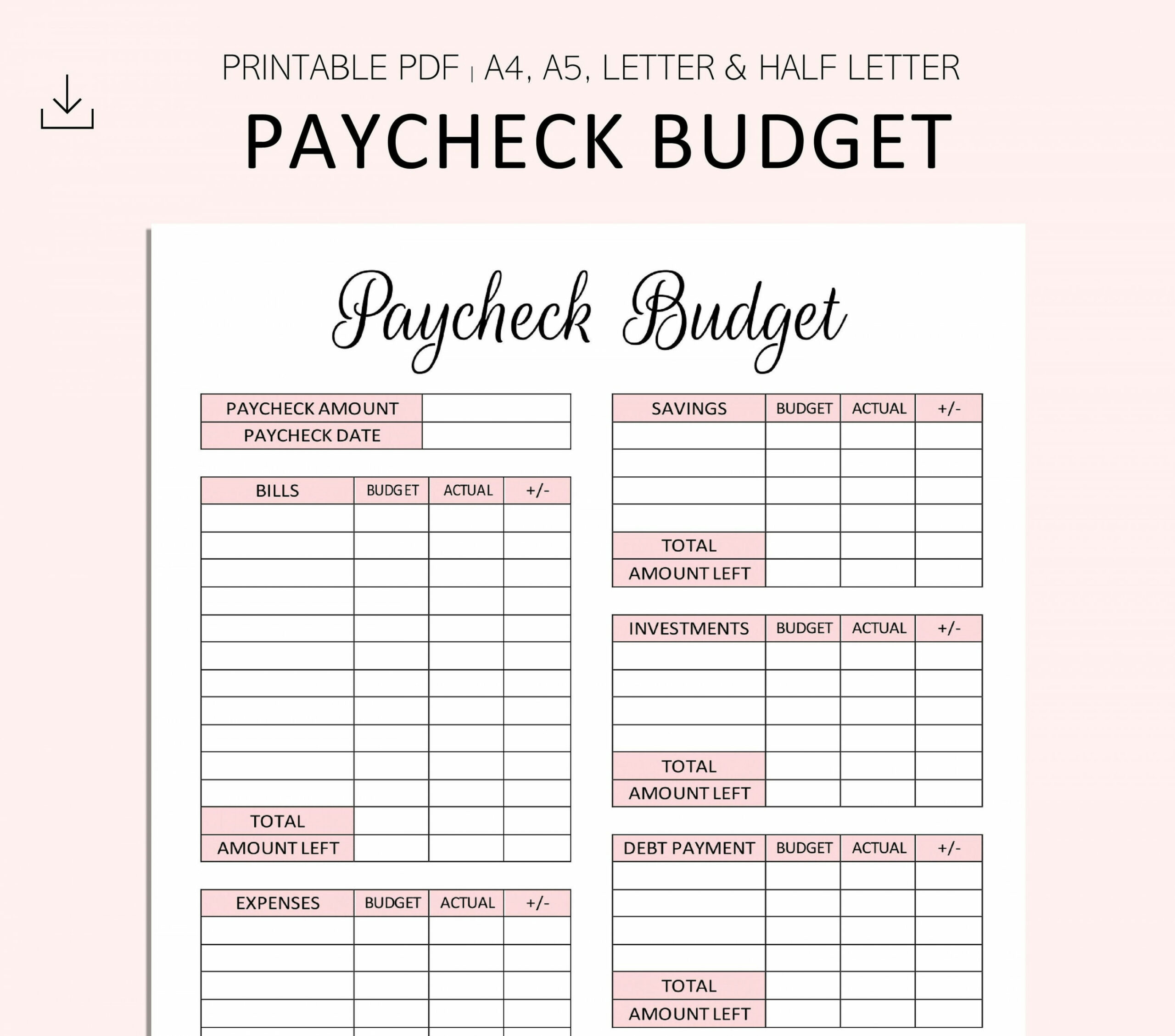 Paycheck Budget Printable PDF A A Buchstabe - Etsy