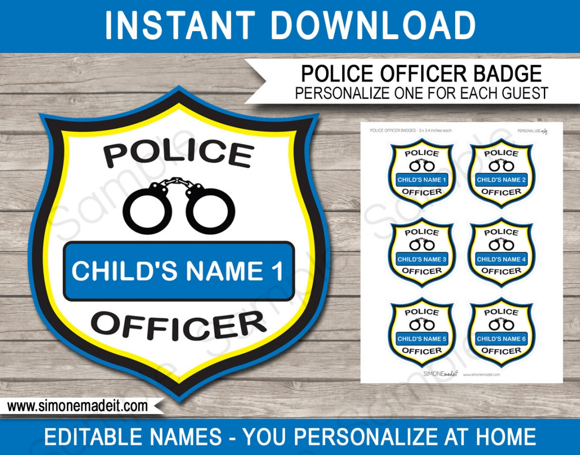 Police Officer Badges Template Printable Birthday Party - Etsy