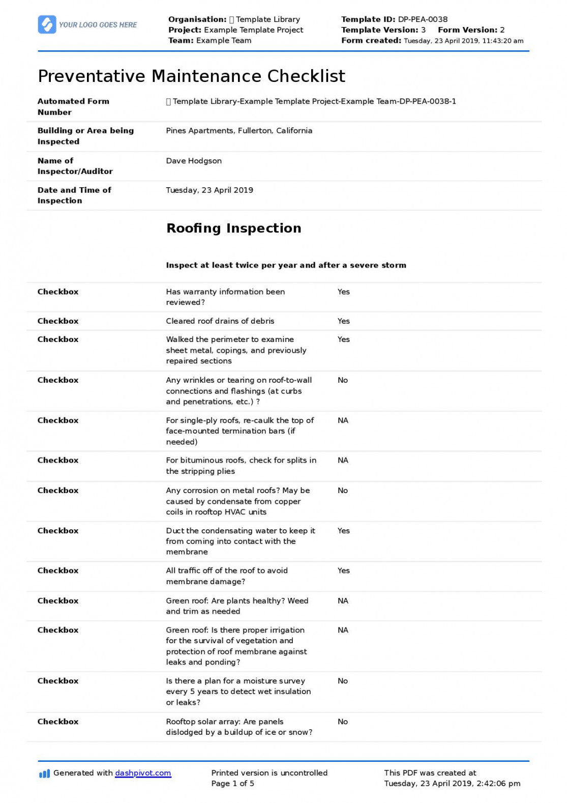 Preventative Maintenance Checklist template (Better than PDF, excel)