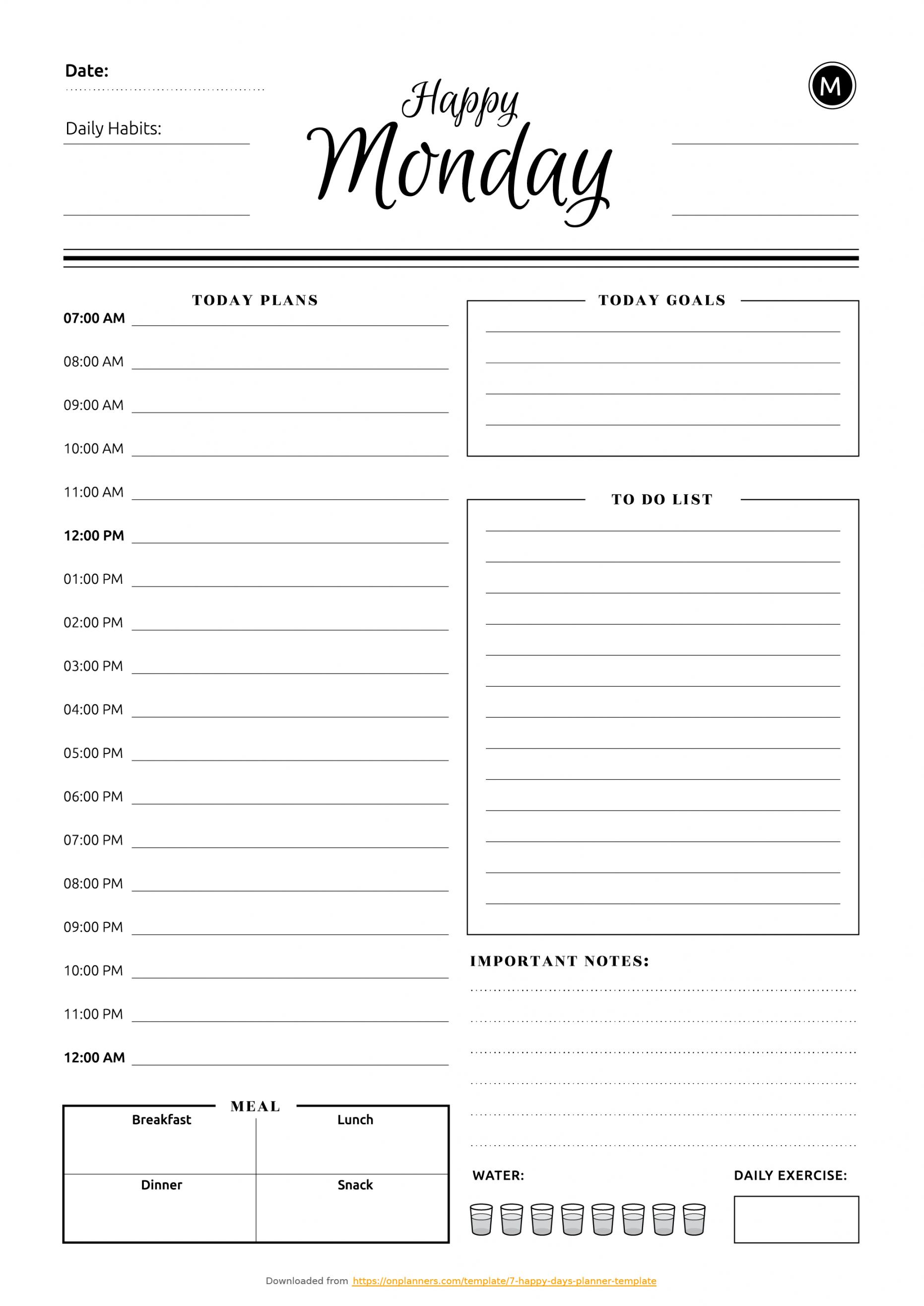 Printable  Happy Days planner template PDF Download  Free daily