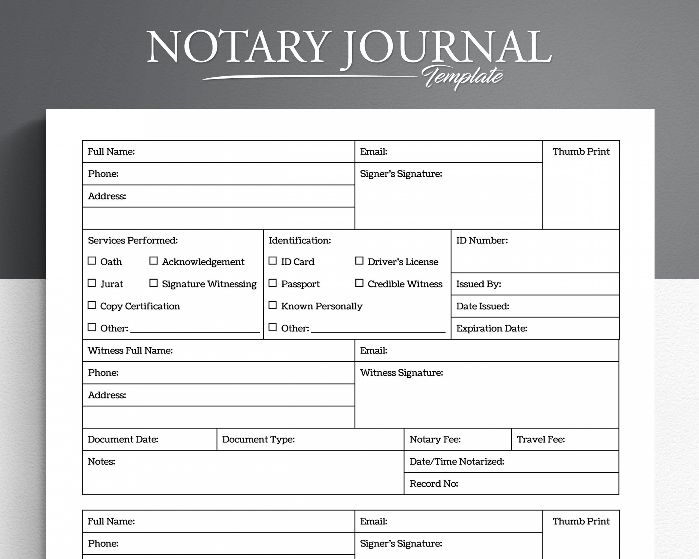 Printable Notary Journal. Notary Log