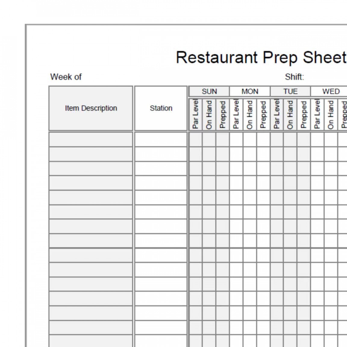 Printable Restaurant Prep Sheet Fillable and Print and Write PDF Files US  Letter Size Not A Fully Editable Template