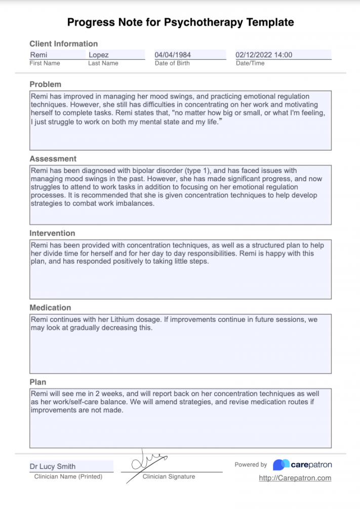 Progress Notes For Psychotherapy Template & Example  Free PDF