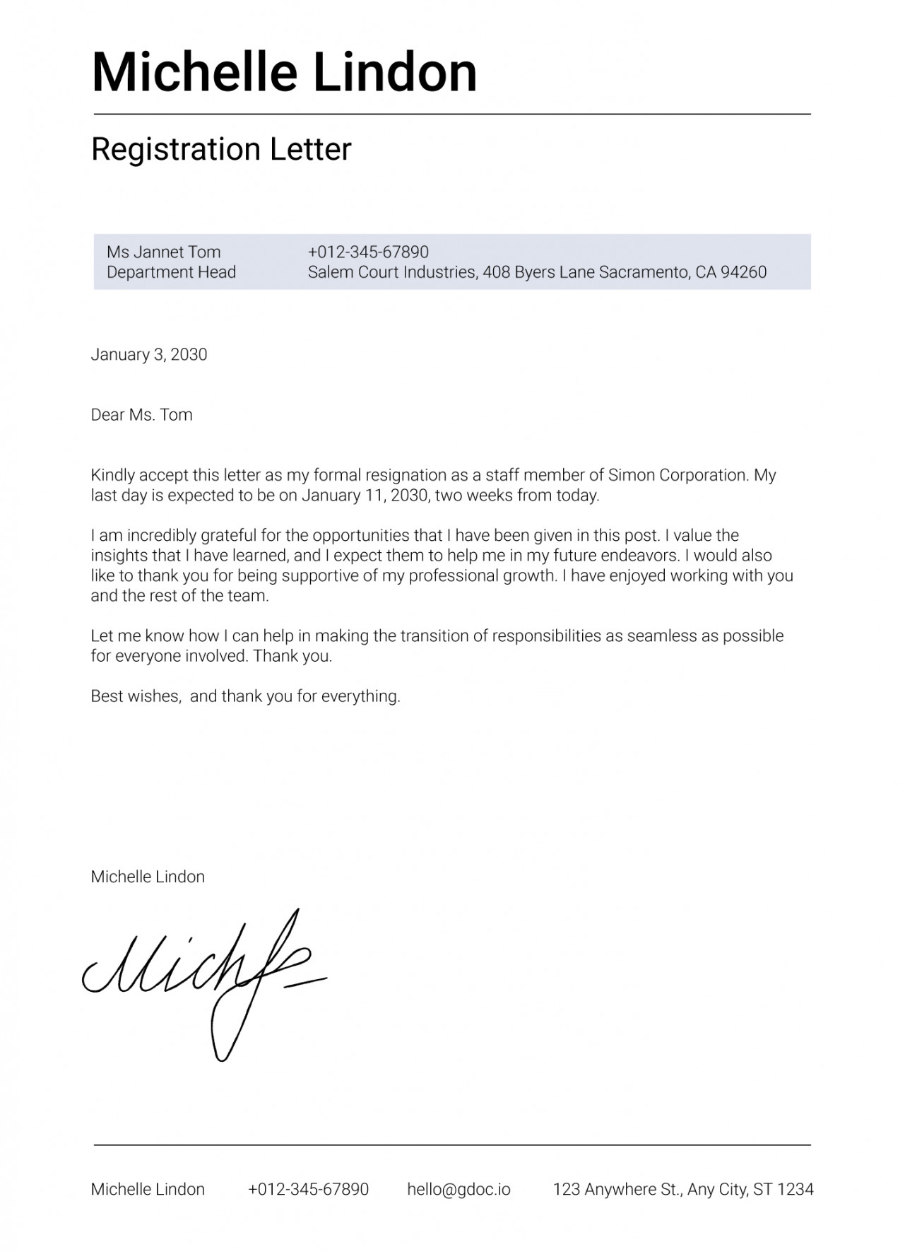 Resignation Letter Free Google Docs Template - gdoc