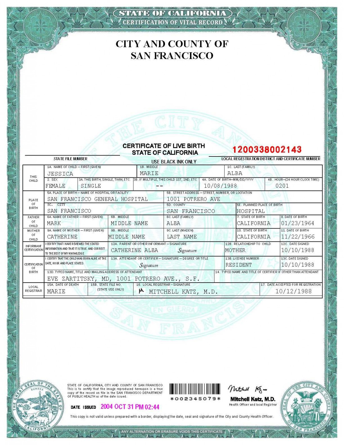 San Francisco Birth Certificate Template - Easily Create Official