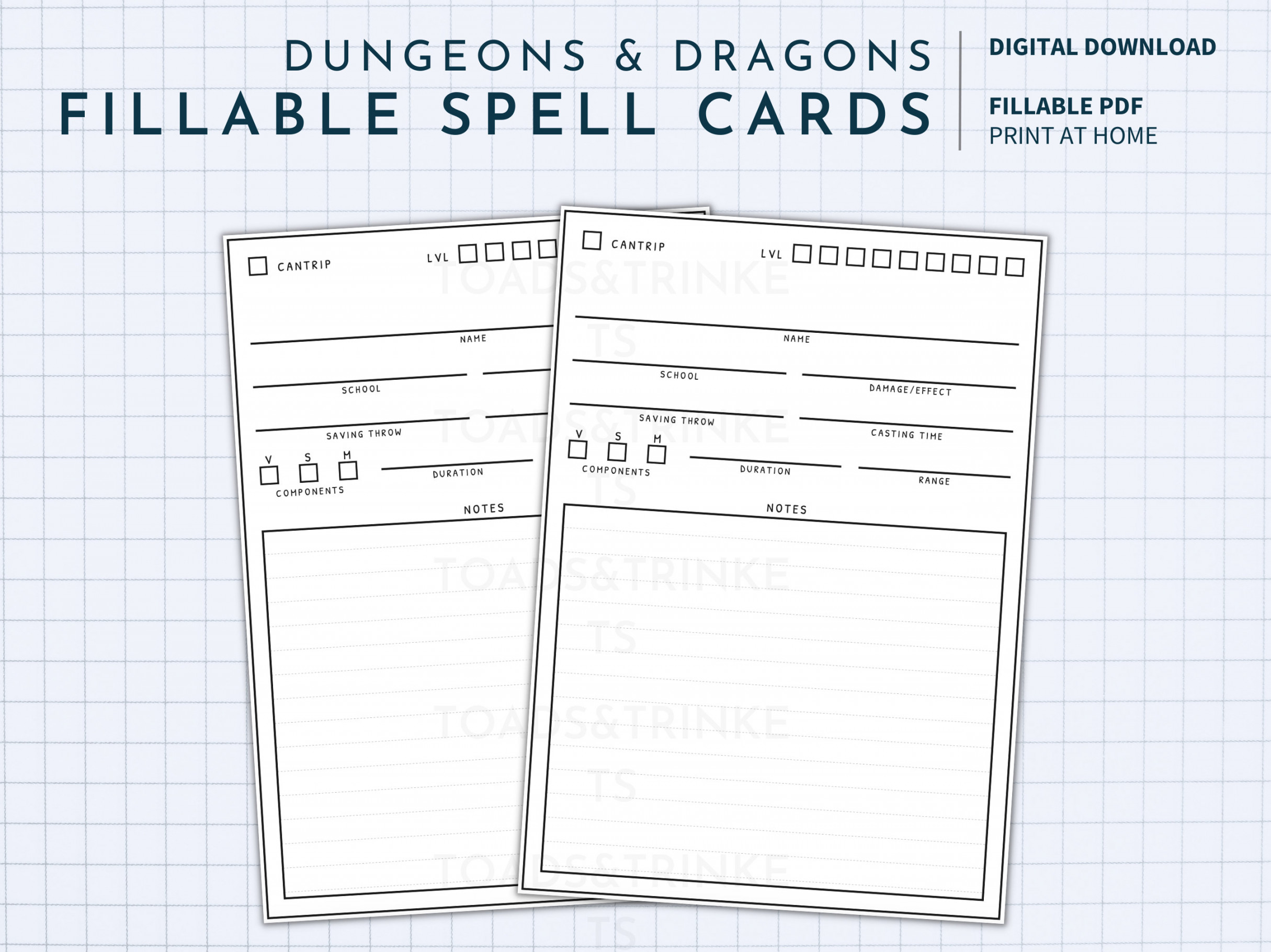 Spell Cards for D&D fillable and printable pdf minimalist - Etsy