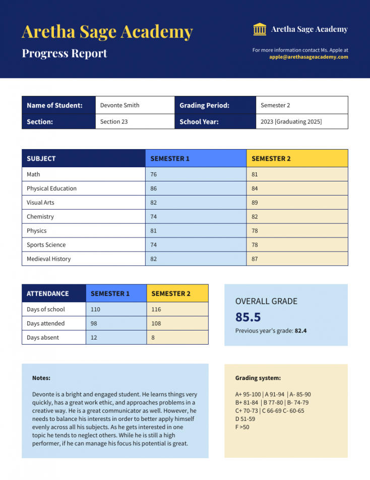 Student Progress Report Template - Venngage