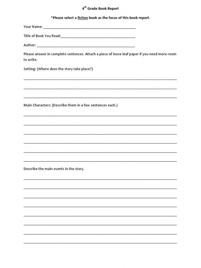 -th Grade Book Report Template PDF  PDF