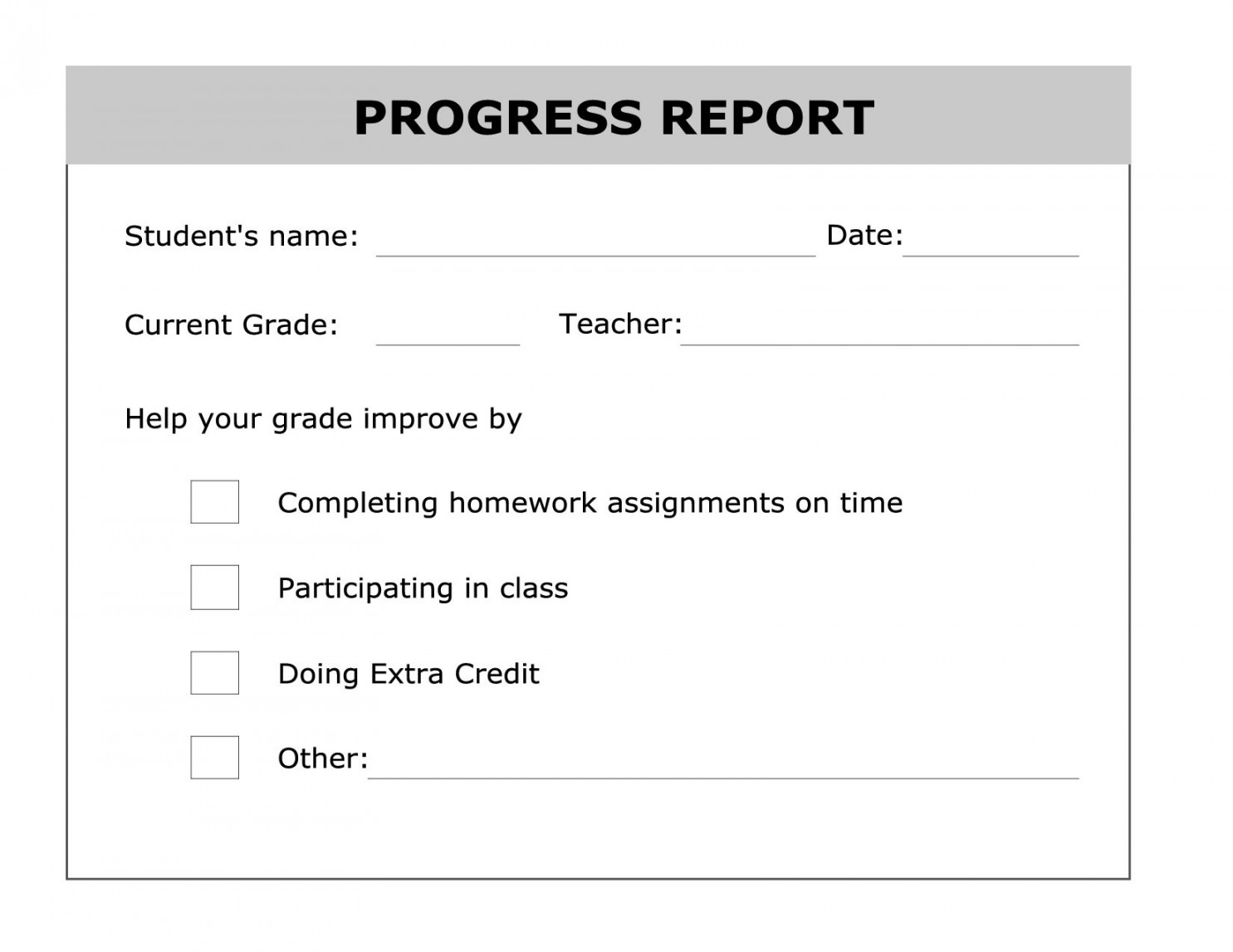 The fascinating Printable Progress Report Template  Good Ideas