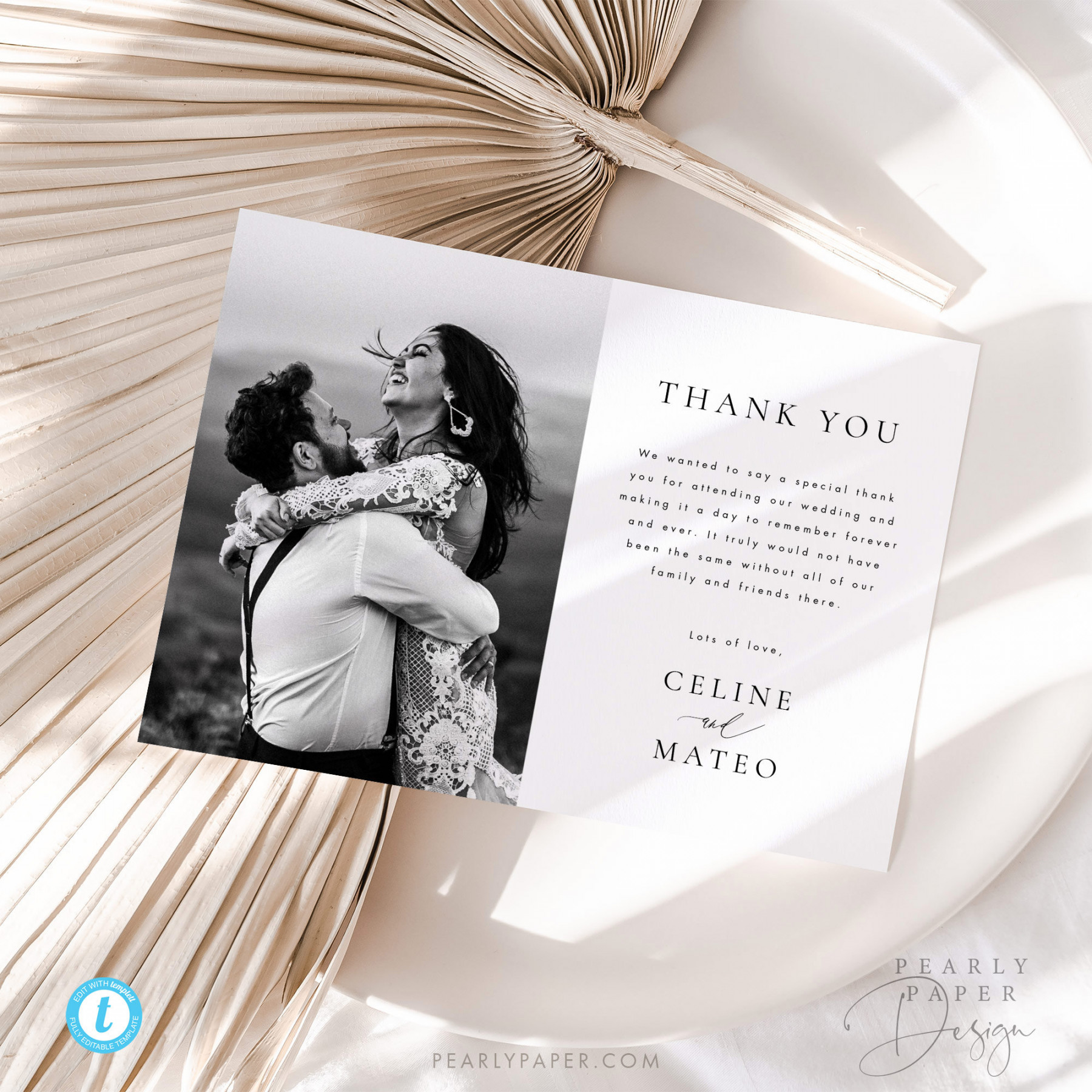 Wedding Thank You Card Template Digital Download Printable - Etsy UK