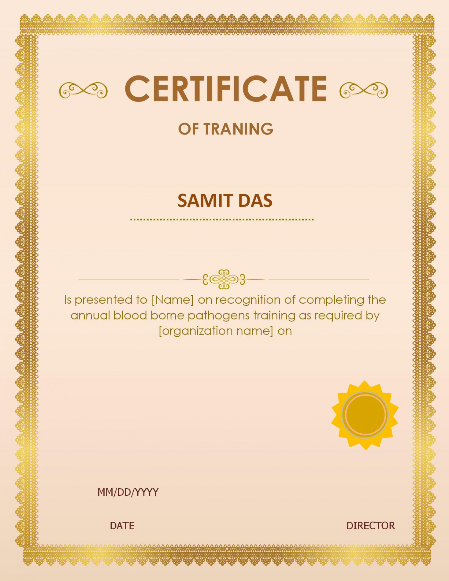 WORD of Free Training Certificate