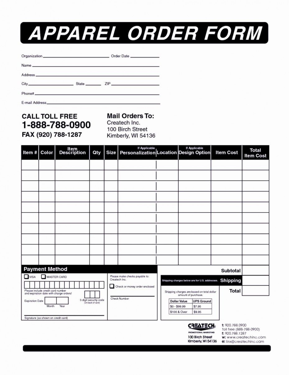 Apparel order form Template Excel Elegant Clothing order form