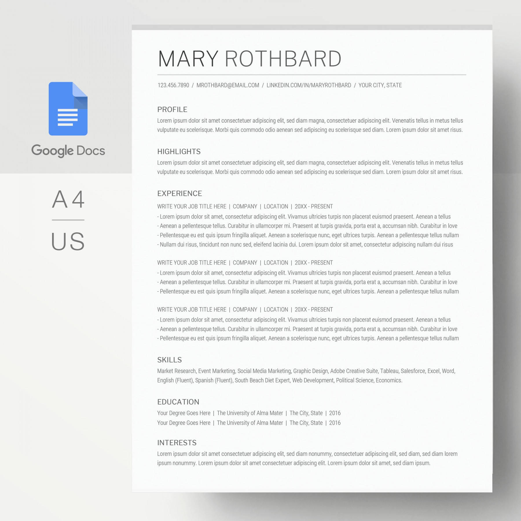 ATS Resume Template Google Docs