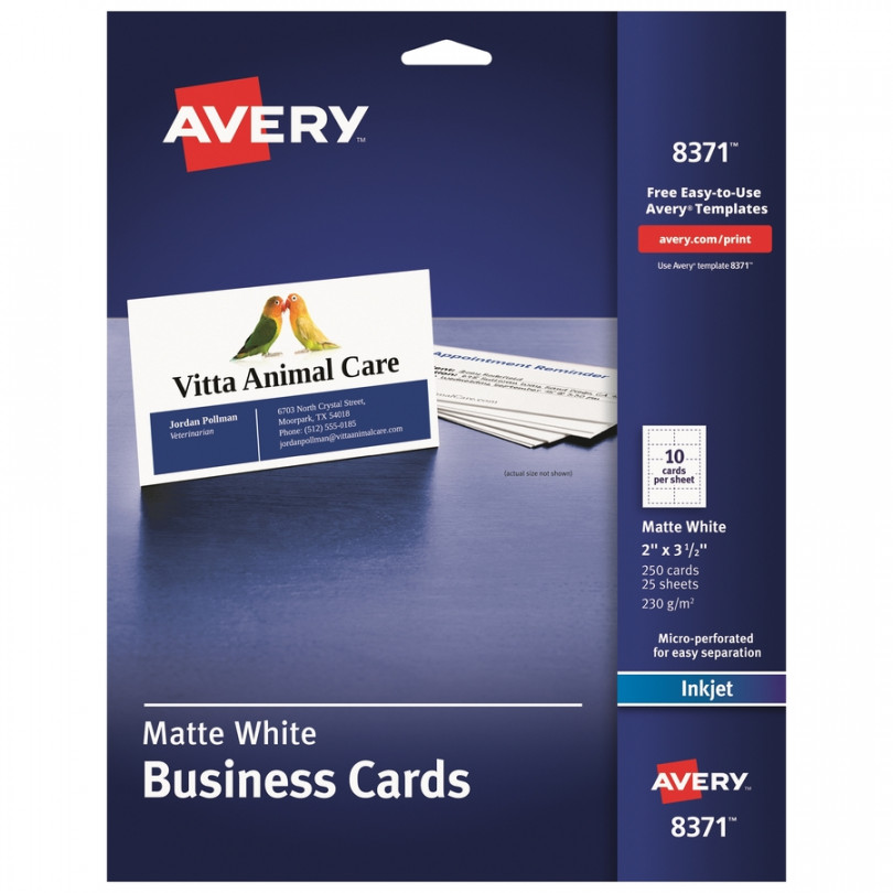 Avery  Business Cards, " x -/", InkJet Printable, Matte