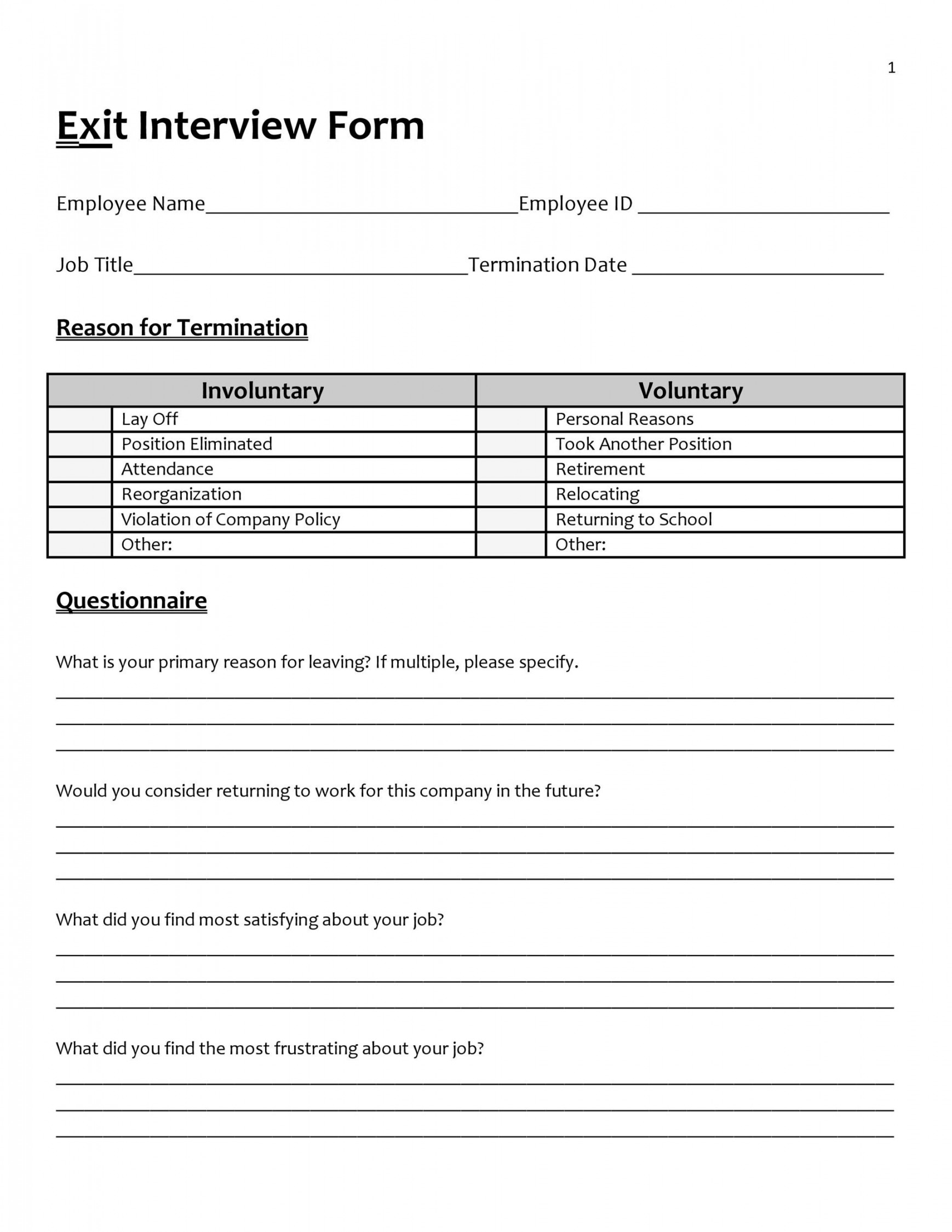 Best Exit Interview Templates & Forms ᐅ TemplateLab