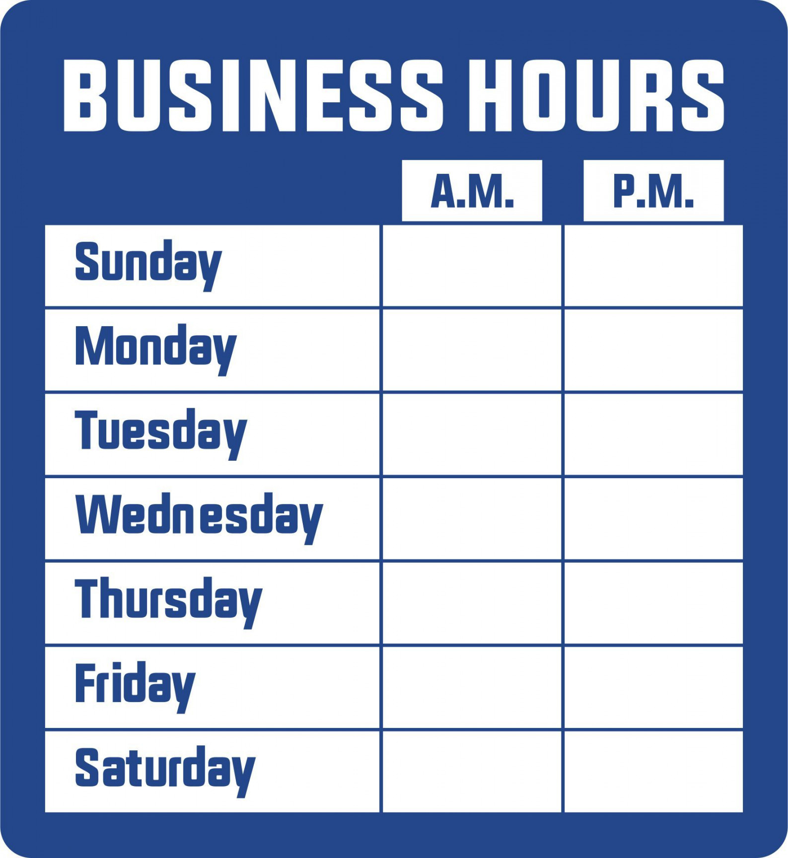 Best Free Printable Business Hours Sign Template PDF for Free