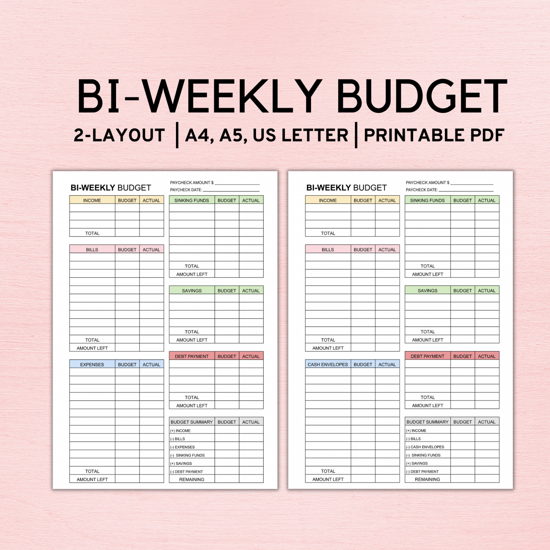 Bi Weekly Budget Planner Vorlage Gehaltsscheck Budget - Etsy