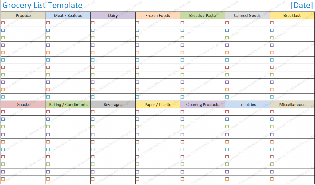 Blank Grocery List Template  Grocery list template, Grocery list