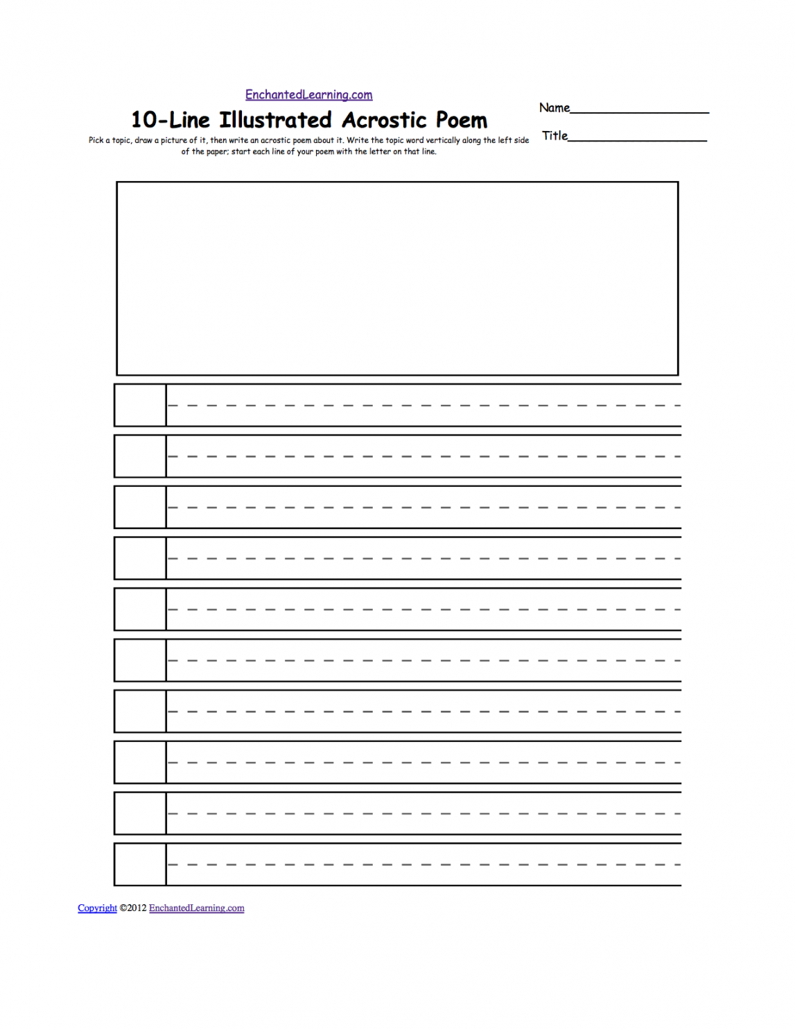 Blank Illustrated Acrostic Poem Worksheets (Handwriting Lines