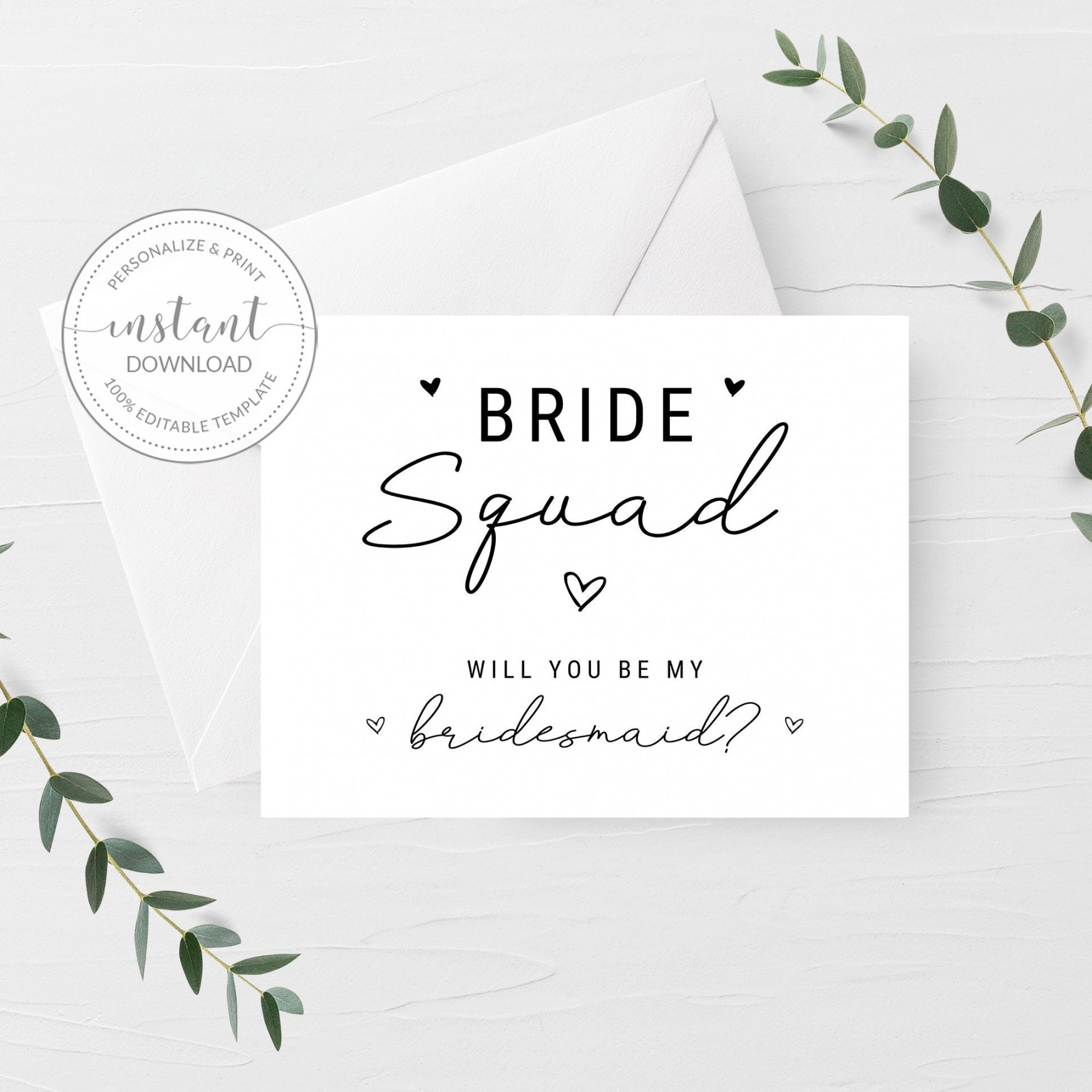 Bridesmaid Proposal Card Template, Printable Bride Squad Bridesmaid Ask  Card, Editable INSTANT DOWNLOAD, A Size