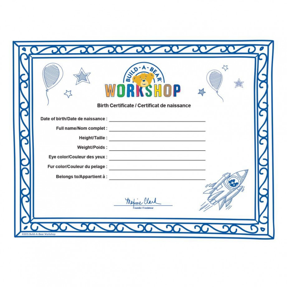 Build A Bear Birth Certificate Template  Birth certificate