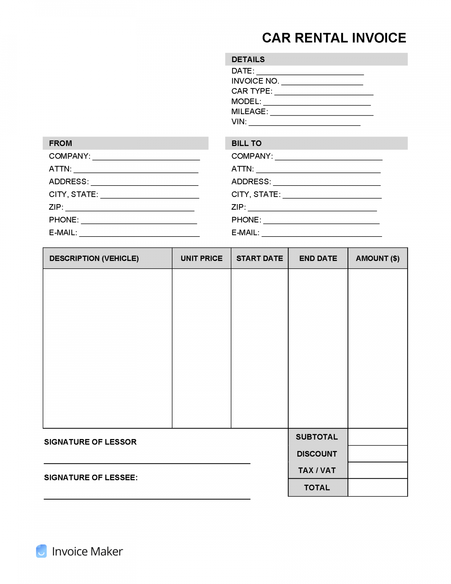 Car Rental Invoice Template  Invoice Maker