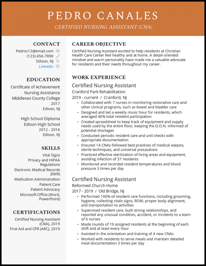 Certified Nursing Assistant (CNA) Resume Samples