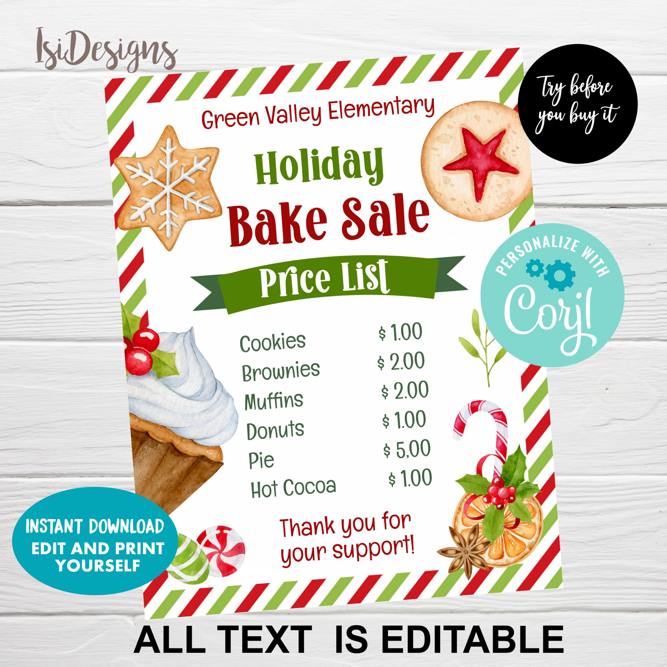 Christmas Bake Sale Editable Price List Instant Download - Etsy