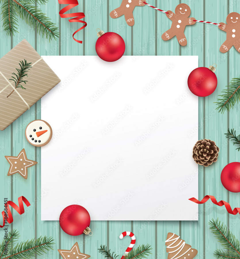 Christmas poster template with gift box, ribbon, Christmas