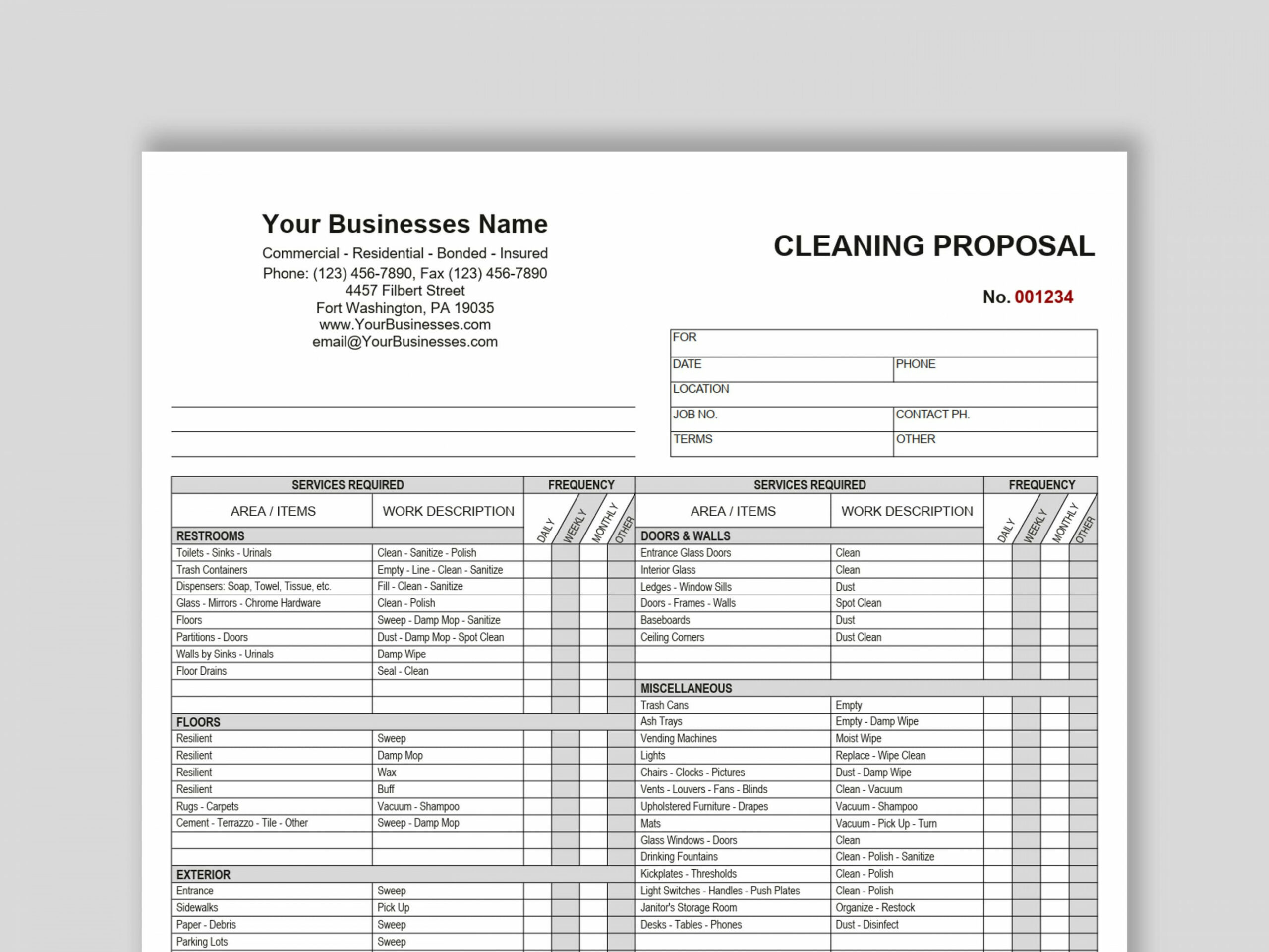 Cleaning Proposal Template Basic Editable Microsoft WORD and - Etsy