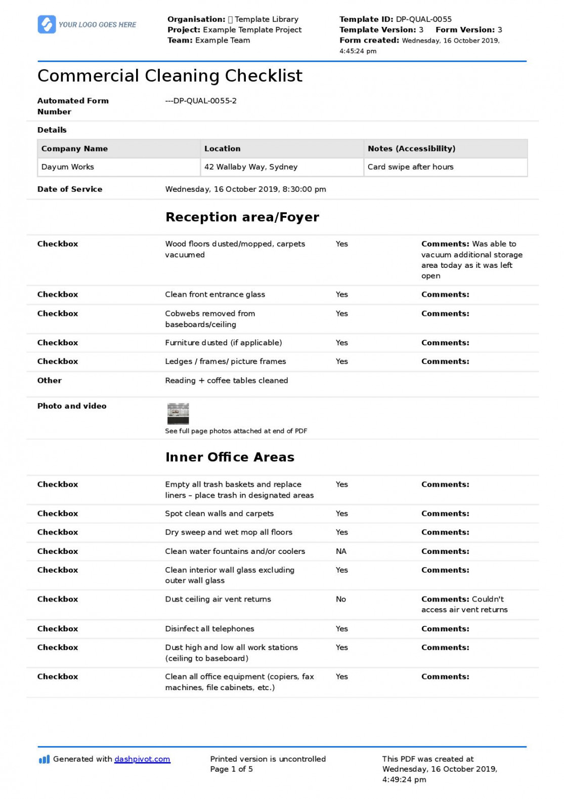 Commercial Cleaning Checklist template (Free + editable checklist)