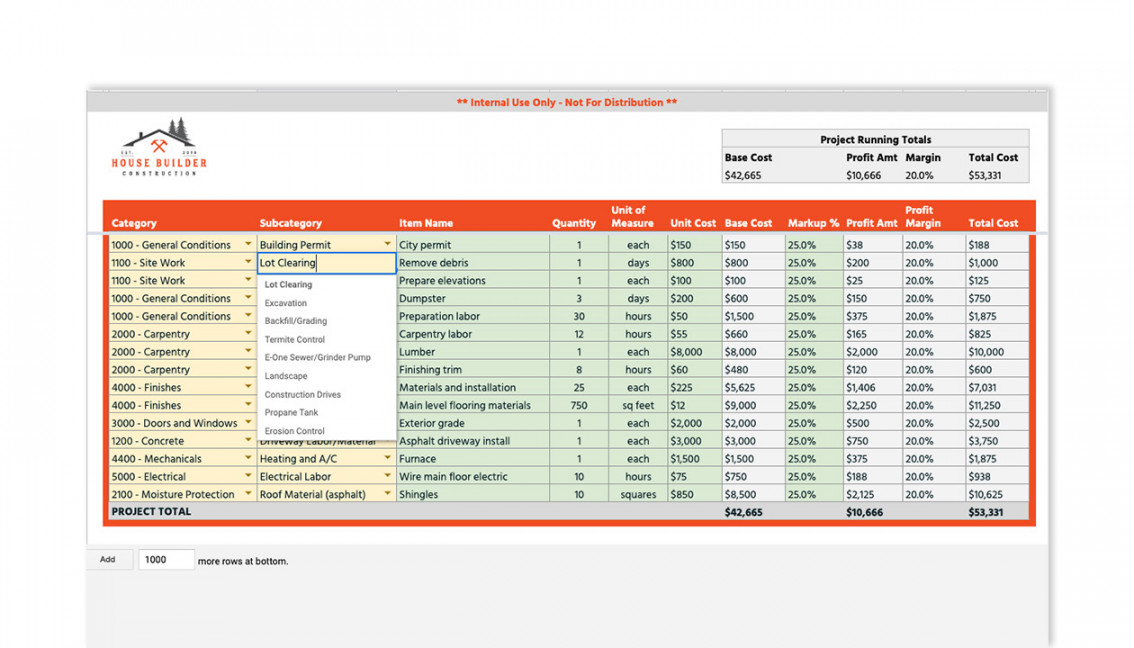 Construction Cost Estimate — Free Google Sheets Template