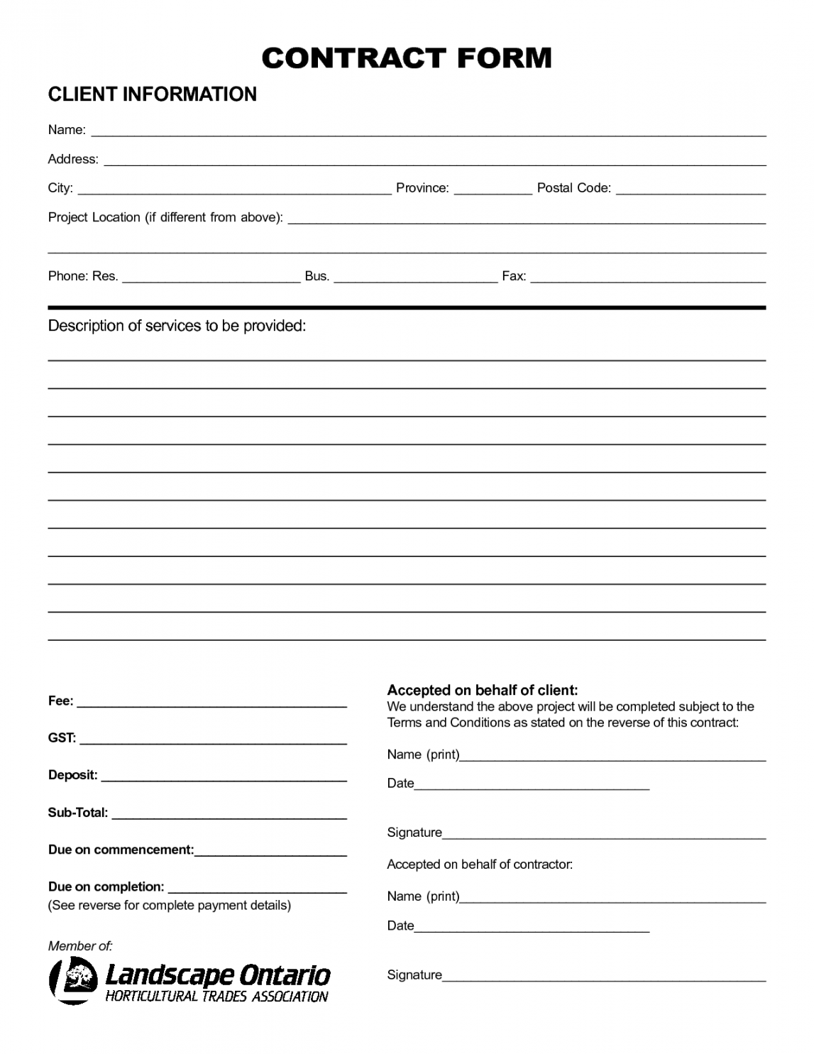 Contract Forms Free - Free Printable Documents  Construction