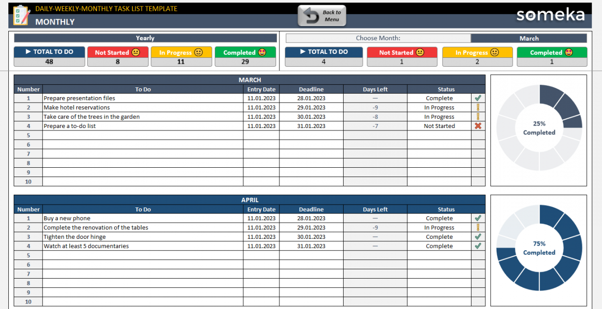 Daily Weekly Monthly Task List Excel Template  To Do List