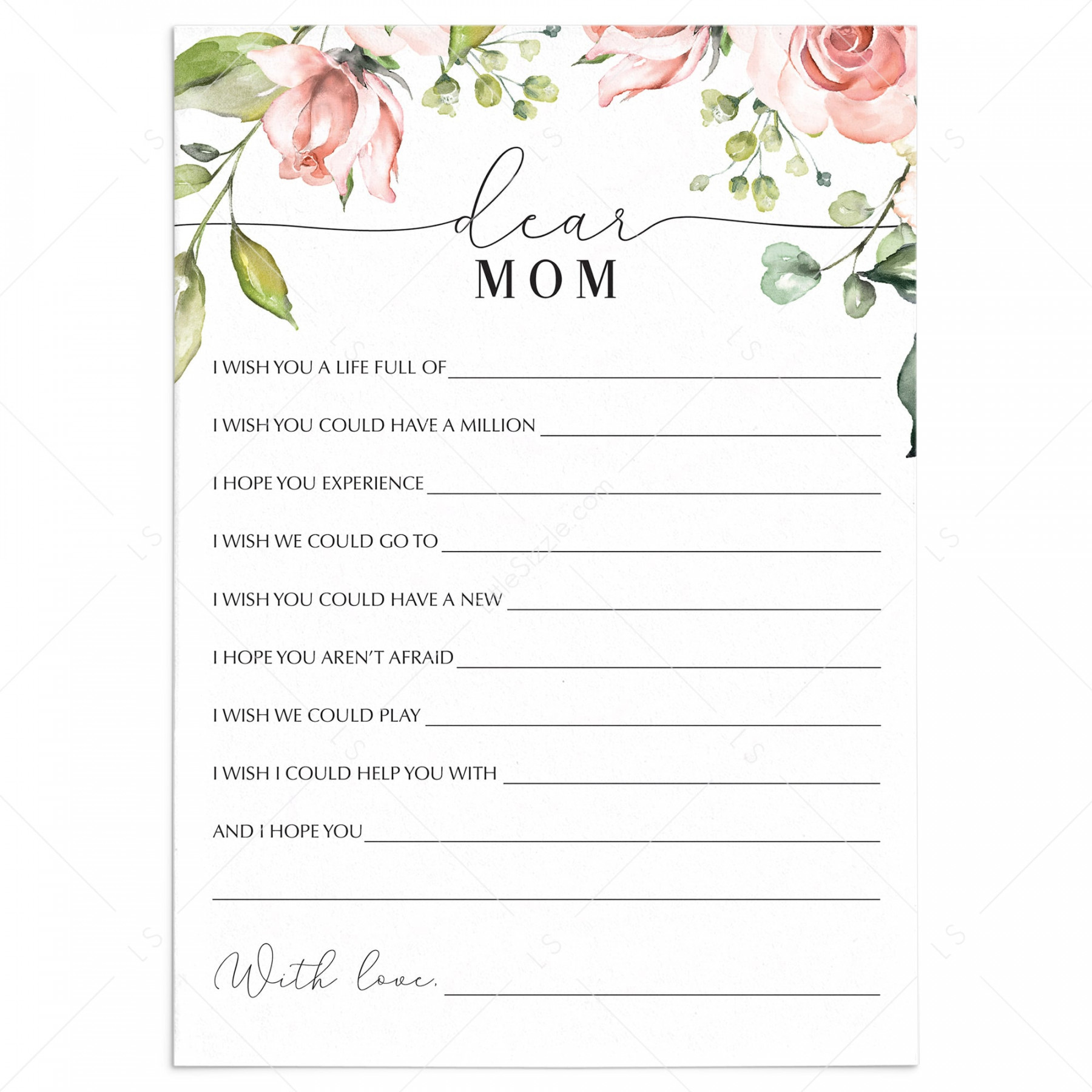 Dear Mom Letter Wishes for Mother